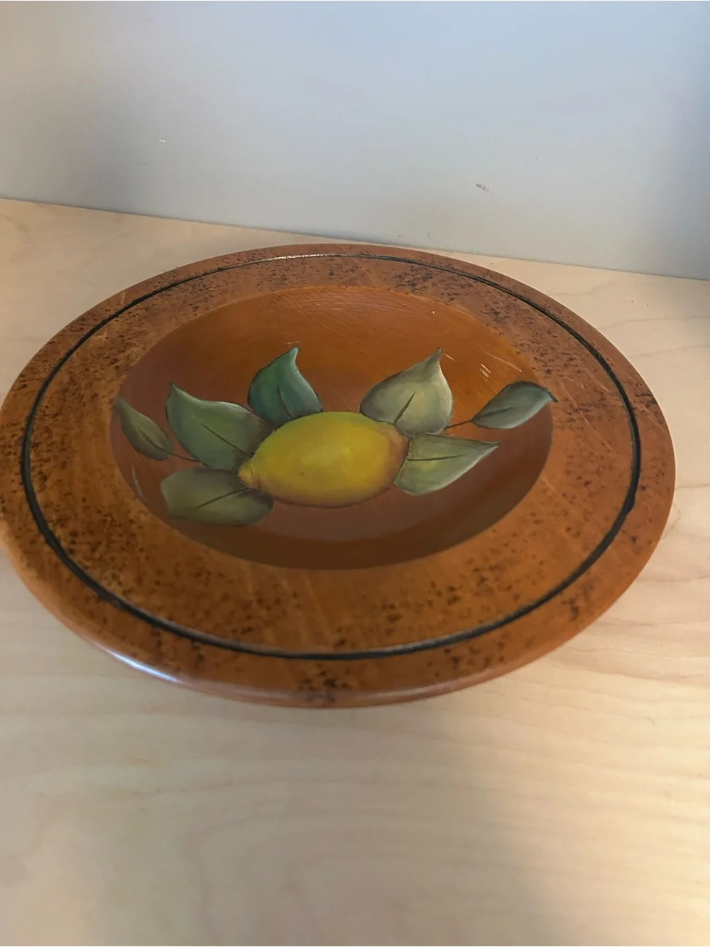 Hand-Painted Lemon Decorative Serving Bowl - Yellow & Green